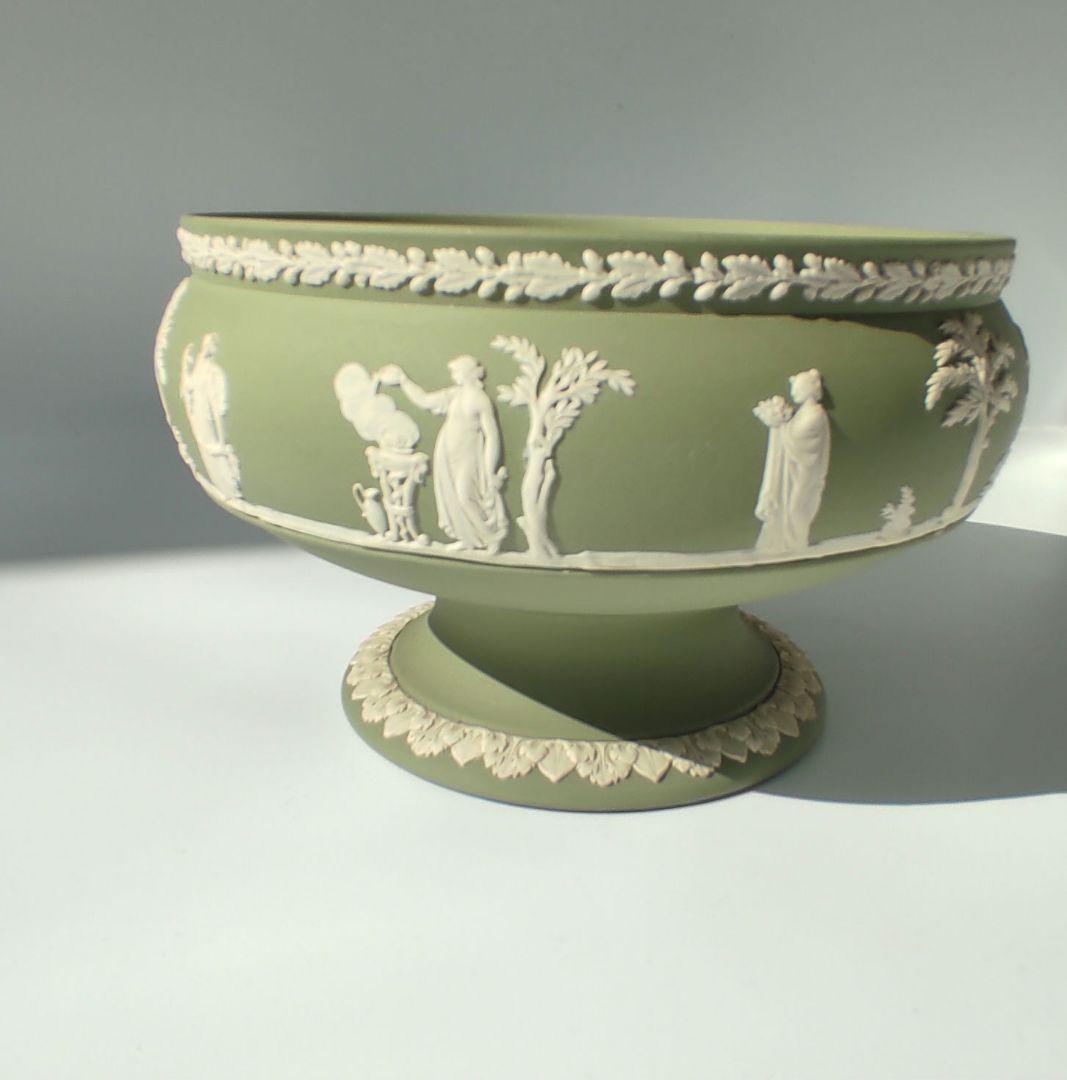 【未使用】英国ジャスパーウェアのペールグリーンのコンポート