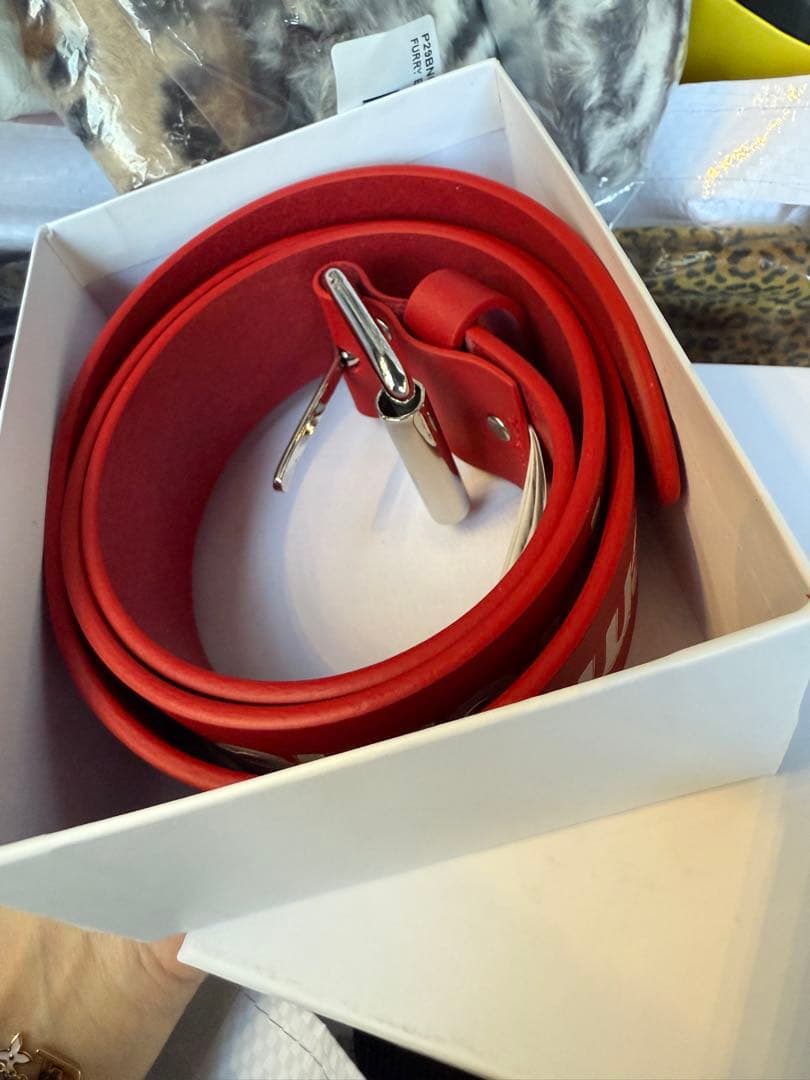 Supreme REPEAT LEATHER BELT レッド L