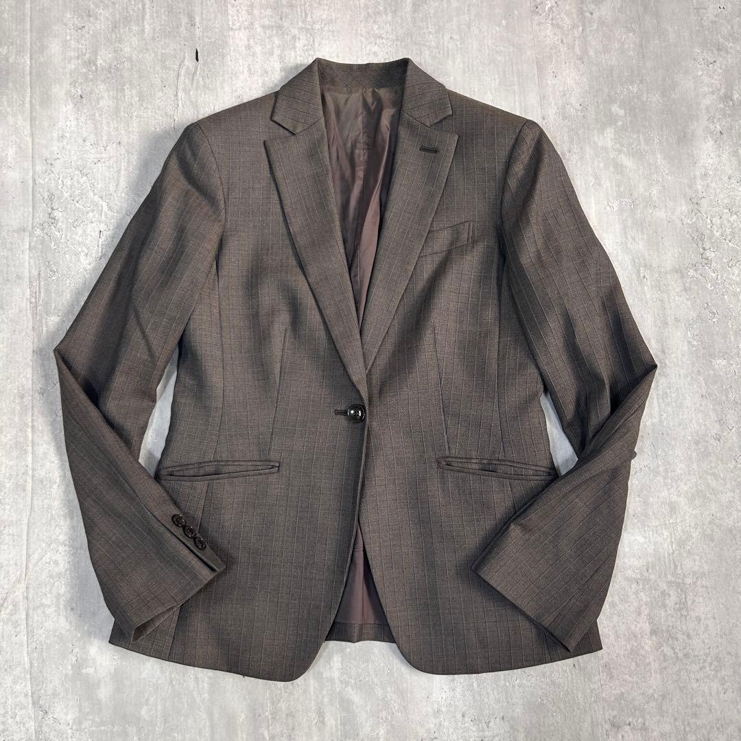 A926 美品 NEWYORKER 3点 スーツ上下 総裏 シルク混 日本製 茶