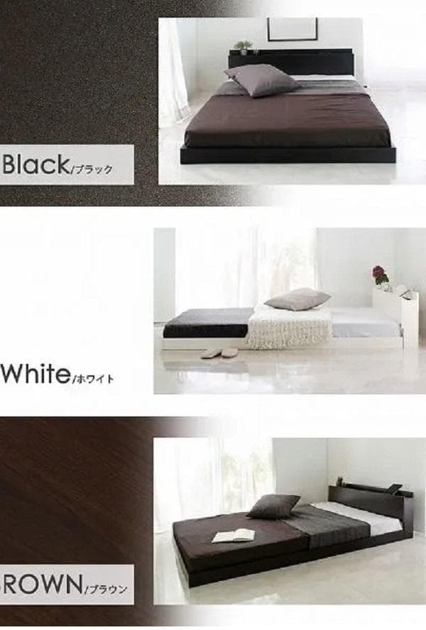 ① セミダブルベッド USBコンセント付き ロータイプベッド 宮付き ブラック