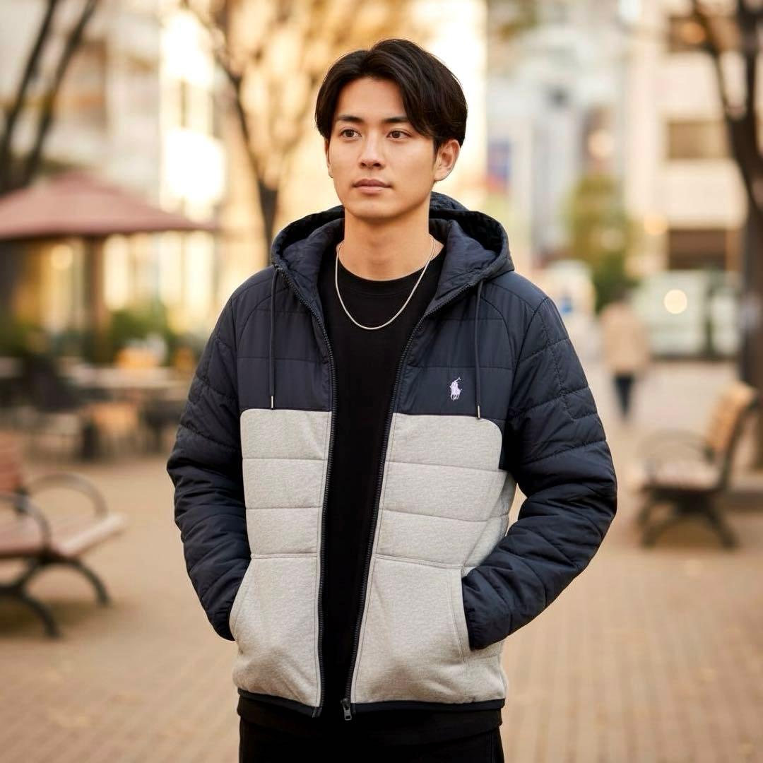 ポロラルフローレン パデットジャケット M L相当 刺繍ポニーロゴ 切替