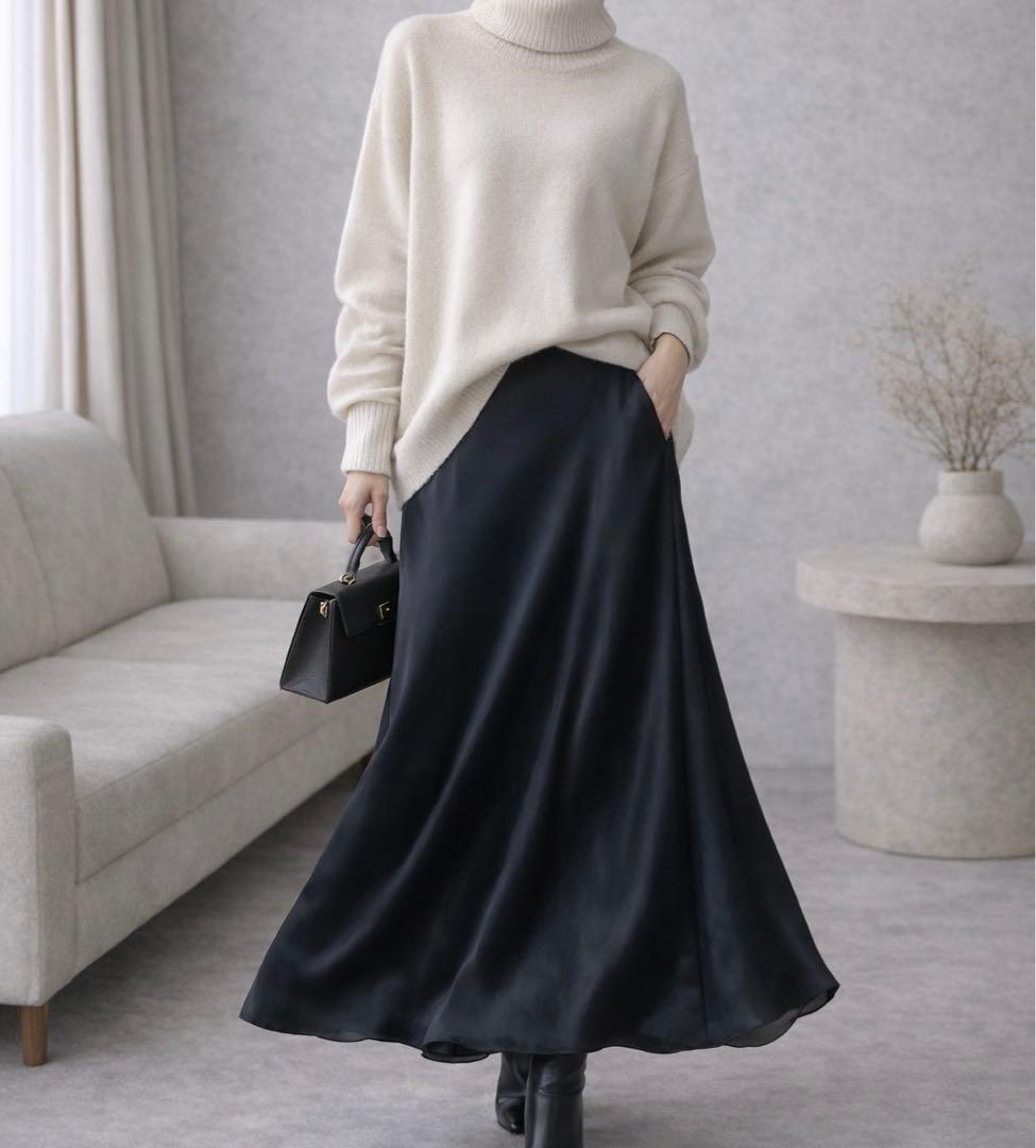 上品艶✨ラルフローレン シルク100％ サテン ロングスカート 美シルエット