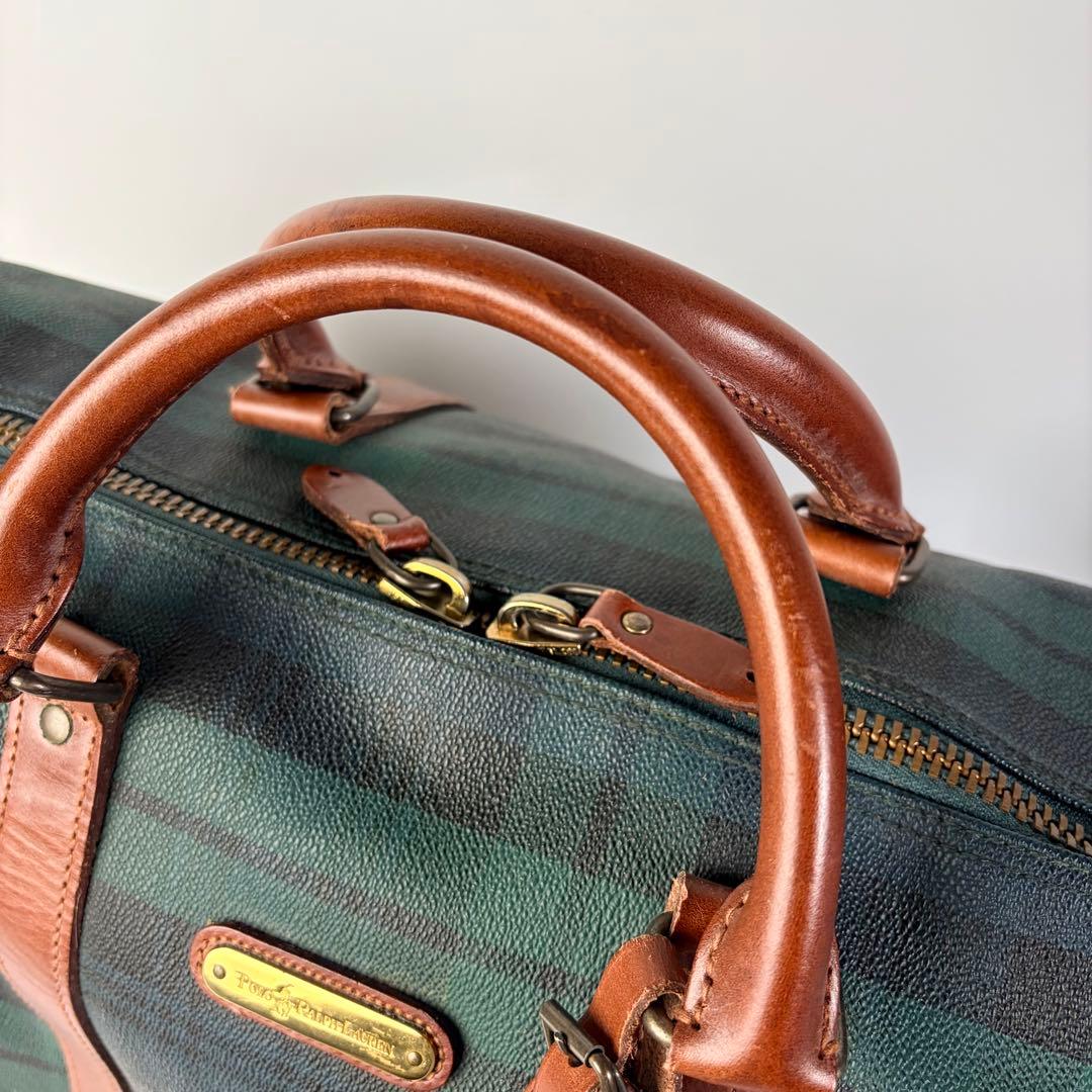 ポロラルフローレン ボストンバッグ 大 2WAY チェック PVCレザー