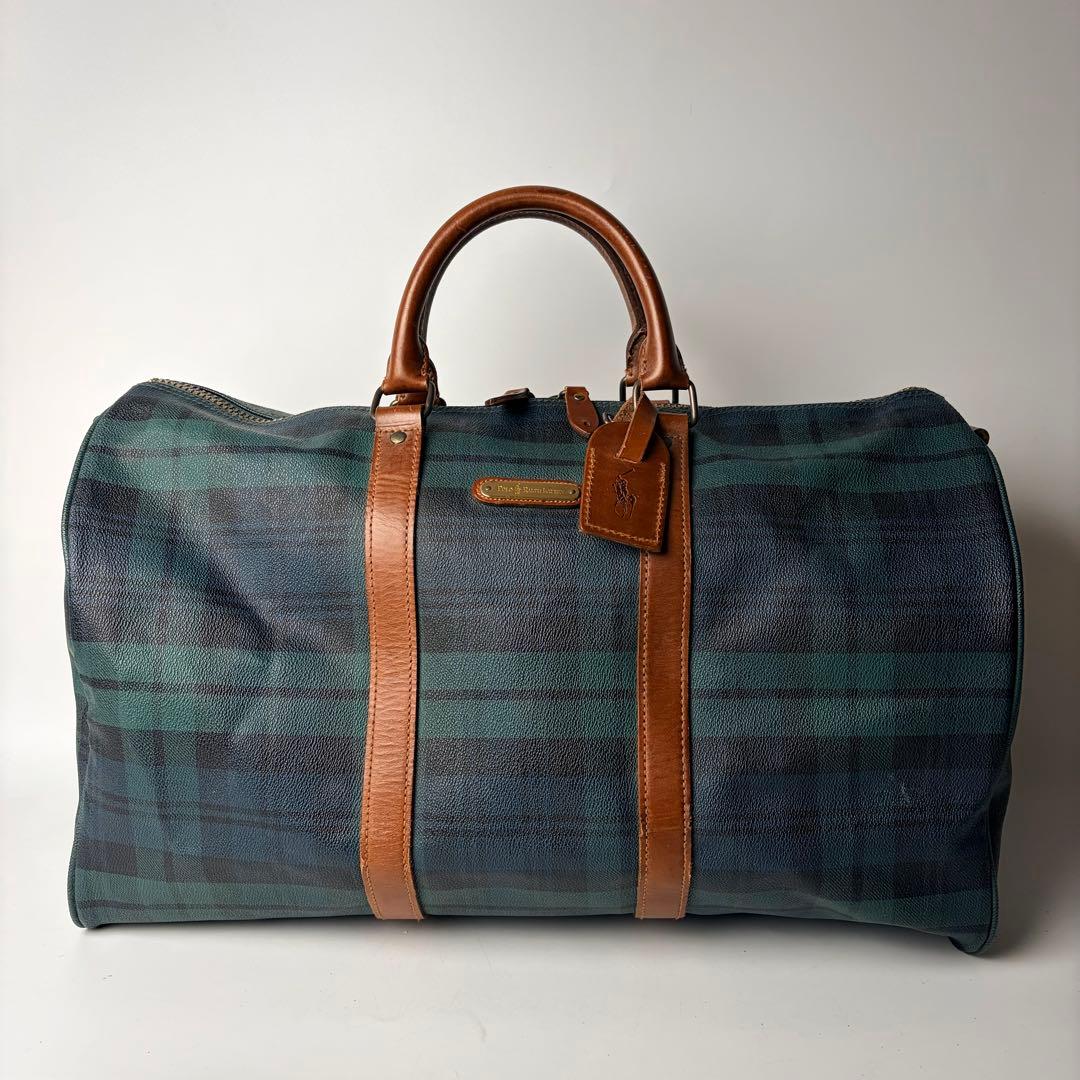 ポロラルフローレン ボストンバッグ 大 2WAY チェック PVCレザー