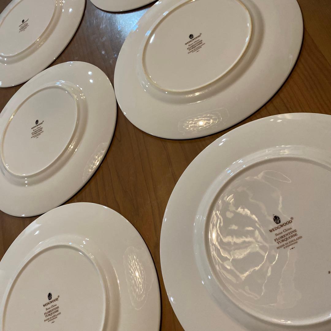 フロレンティーン　27㎝　大皿　ディナー　ターコイズ　黒壺 6枚