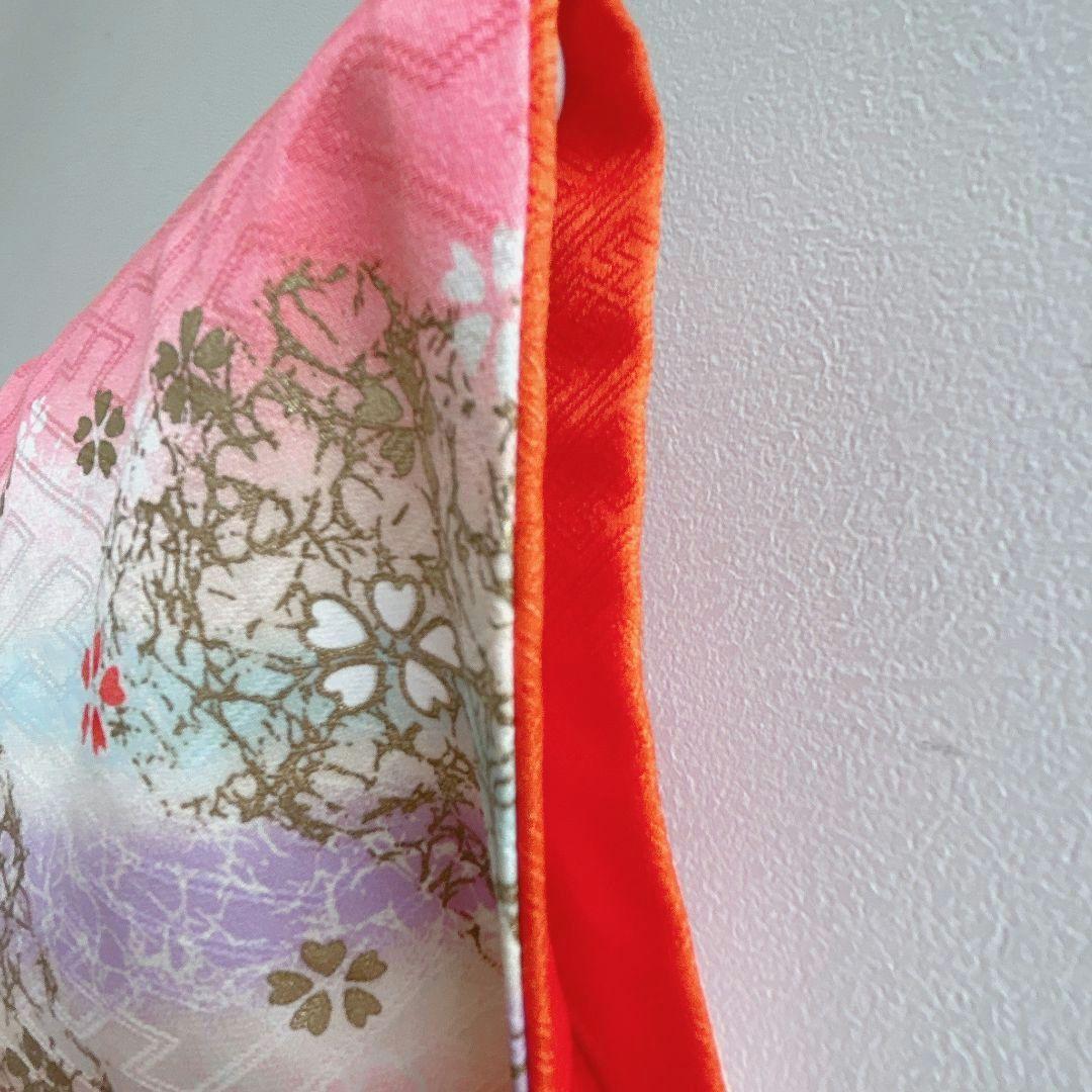 セット　七五三７歳女の子　着物＆帯＆袖無長襦袢＆小物　サーモンピンク　花御所車