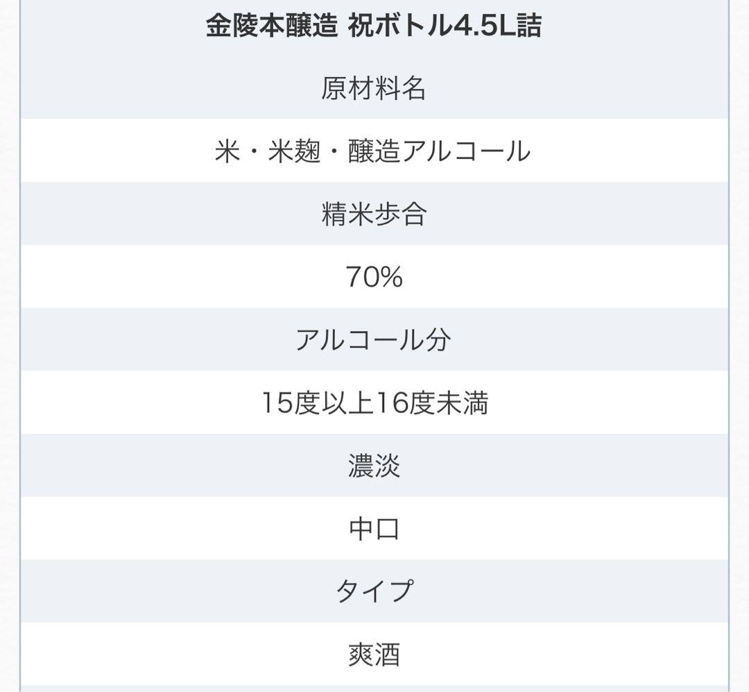 金陵 お祝いの酒4.5Lボトル