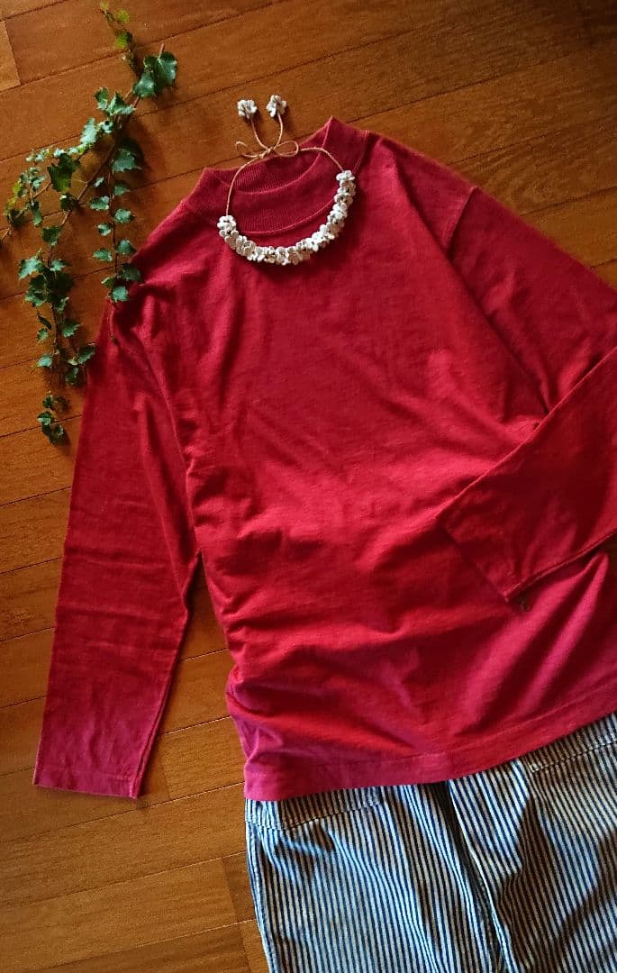 45R☆度詰天竺の908リブモックロングスリーブT/杢レッド♪