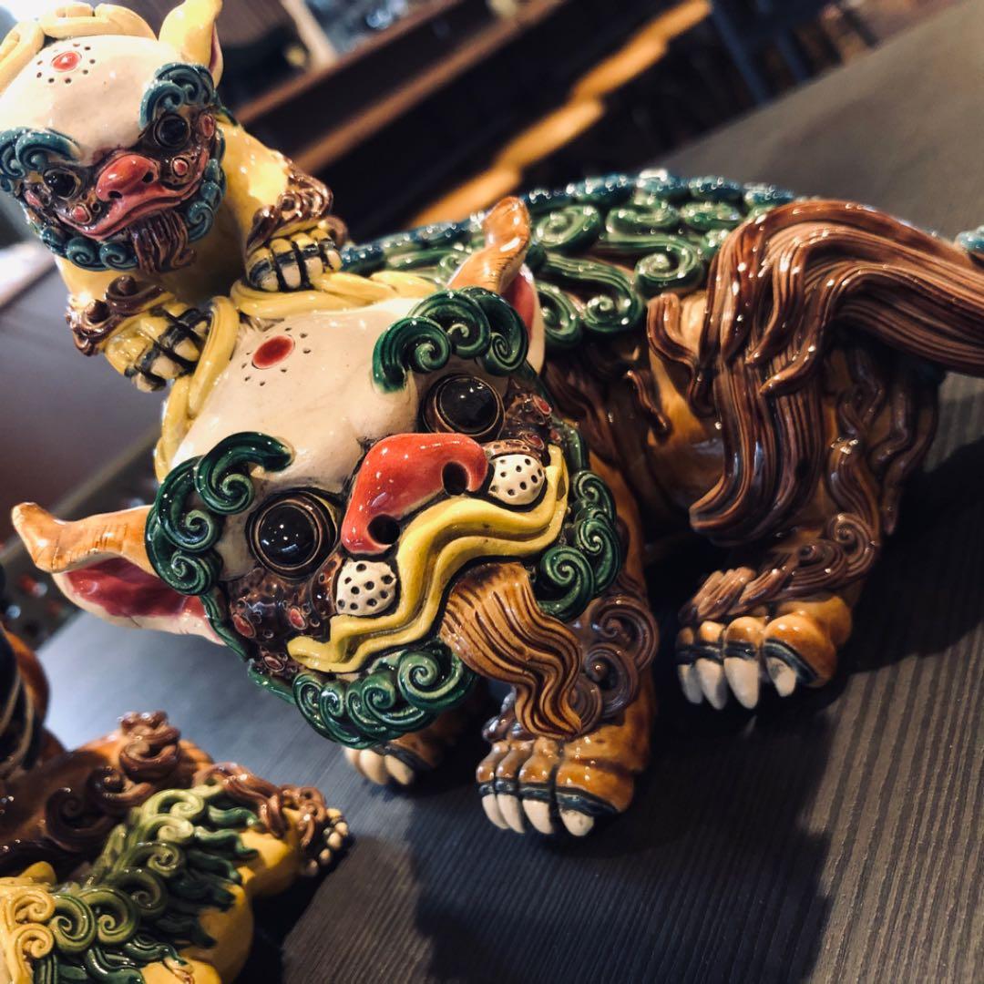 台湾 交趾焼 双獅(林 智信 作)