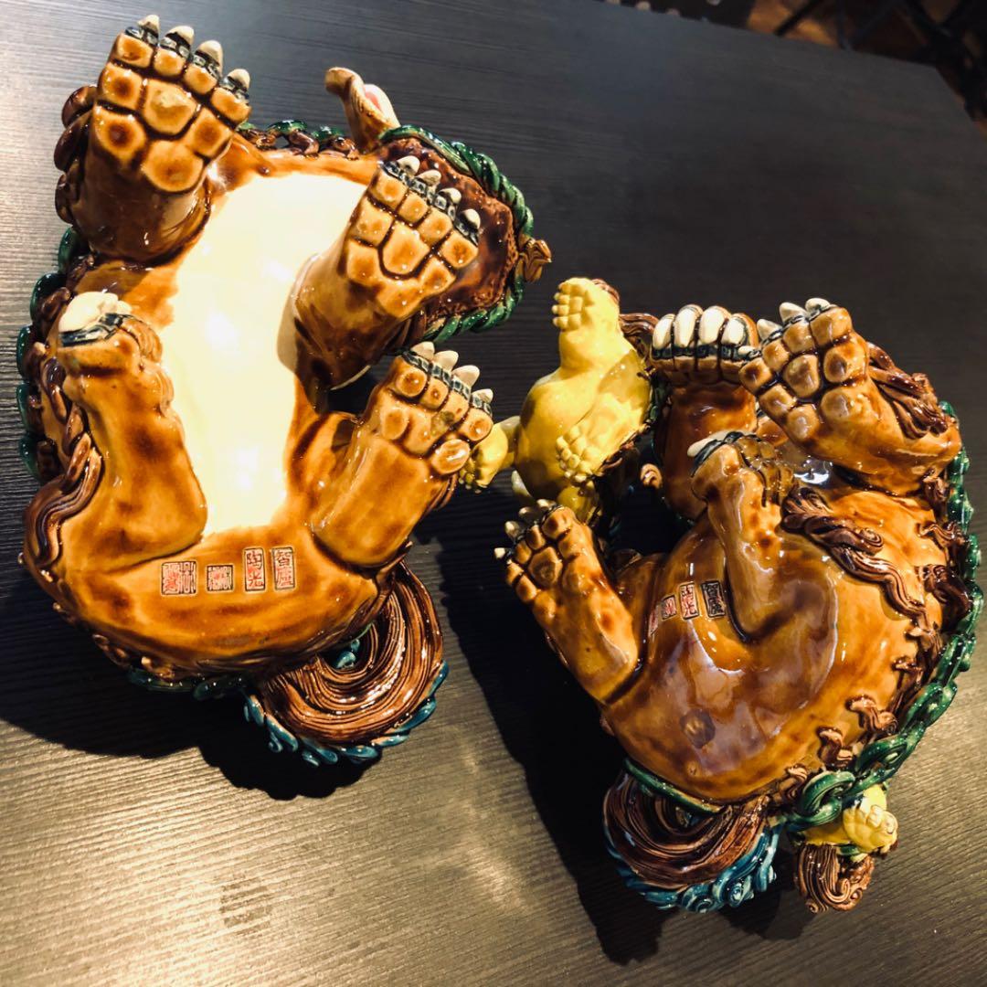 台湾 交趾焼 双獅(林 智信 作)