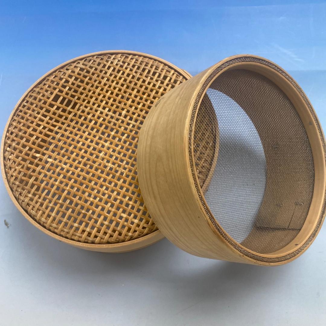 m*9様 籐製とおし（8寸）　と木枠ふるい 　2個セット（中古品）