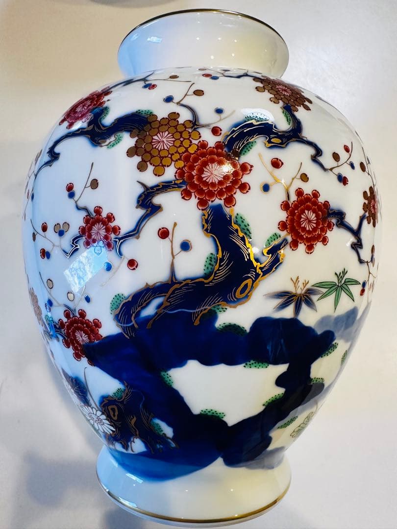 【美品】深川製磁 花瓶 一対 大小2点セット 有田焼 染錦 金彩 富士印