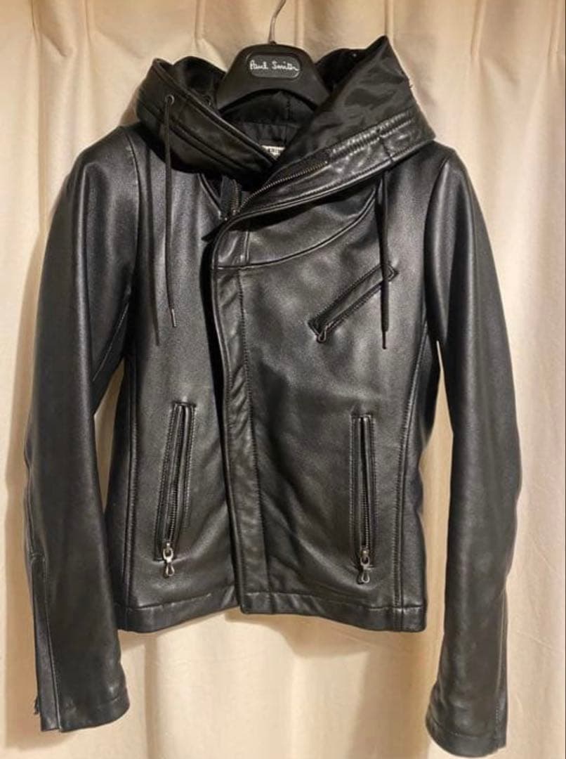 キャサリンハムネットロンドン フード付きライダースジャケット S 本革