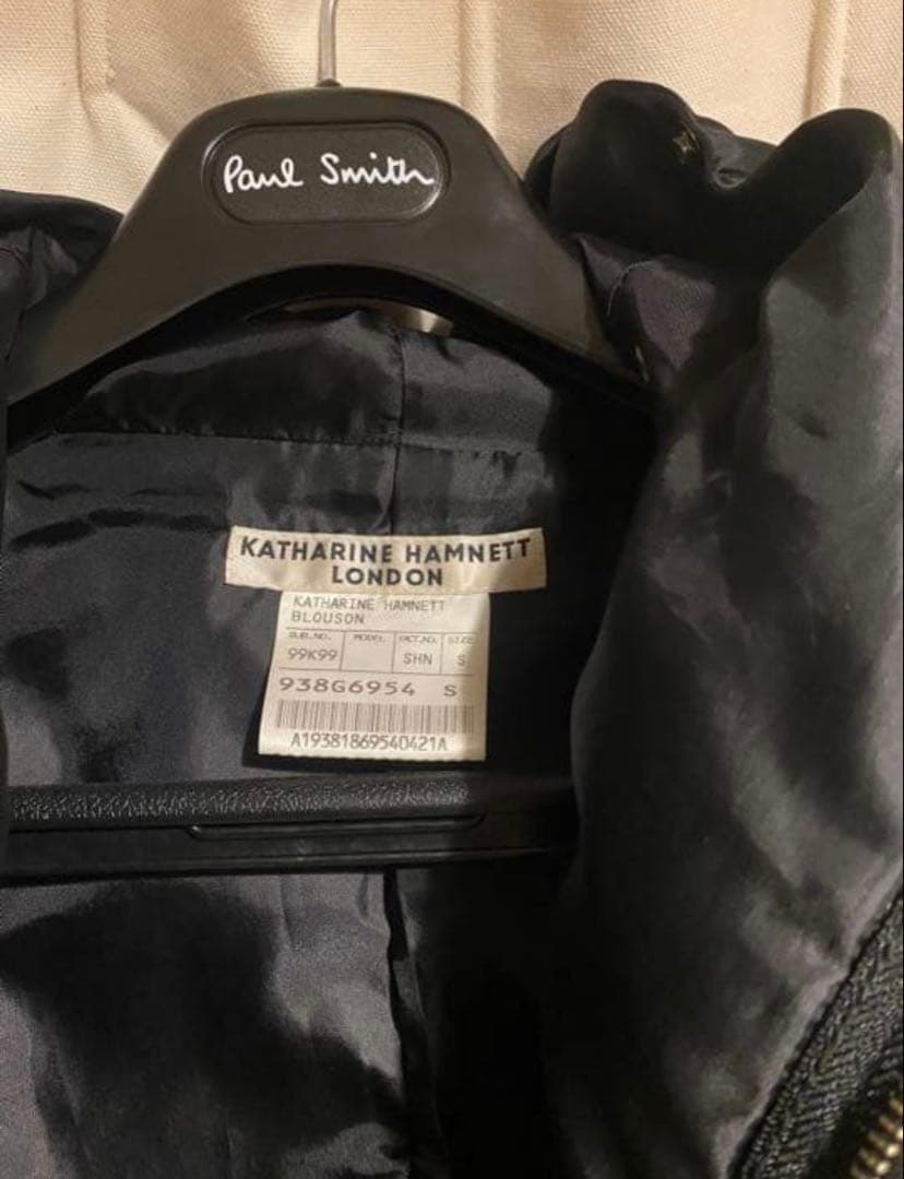 キャサリンハムネットロンドン フード付きライダースジャケット S 本革