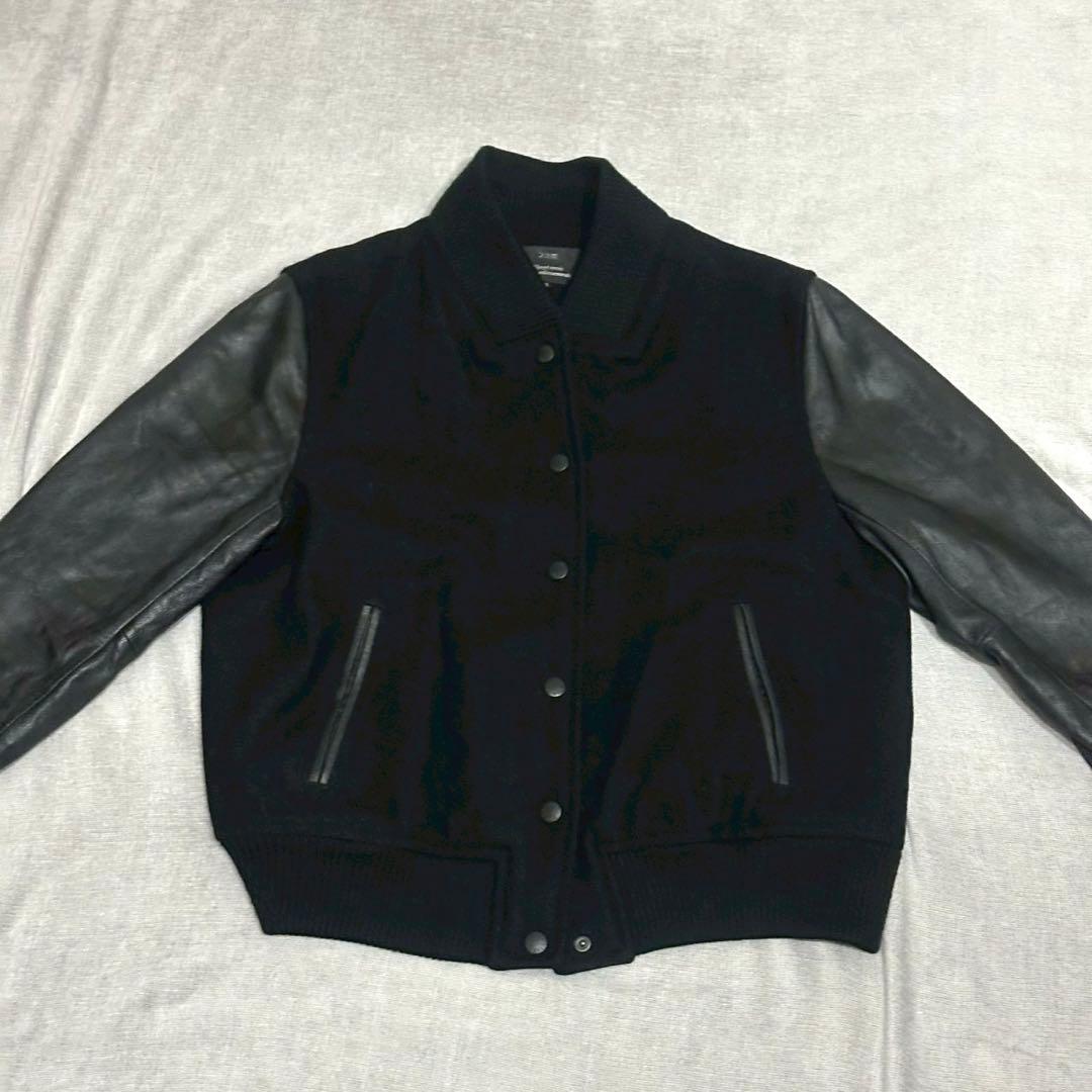 23区 ラムレザー コンビスタジャン ブルゾン ウール混　ブラック 46