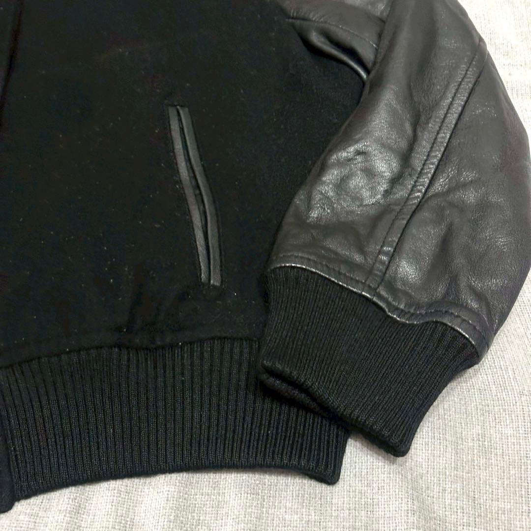23区 ラムレザー コンビスタジャン ブルゾン ウール混　ブラック 46