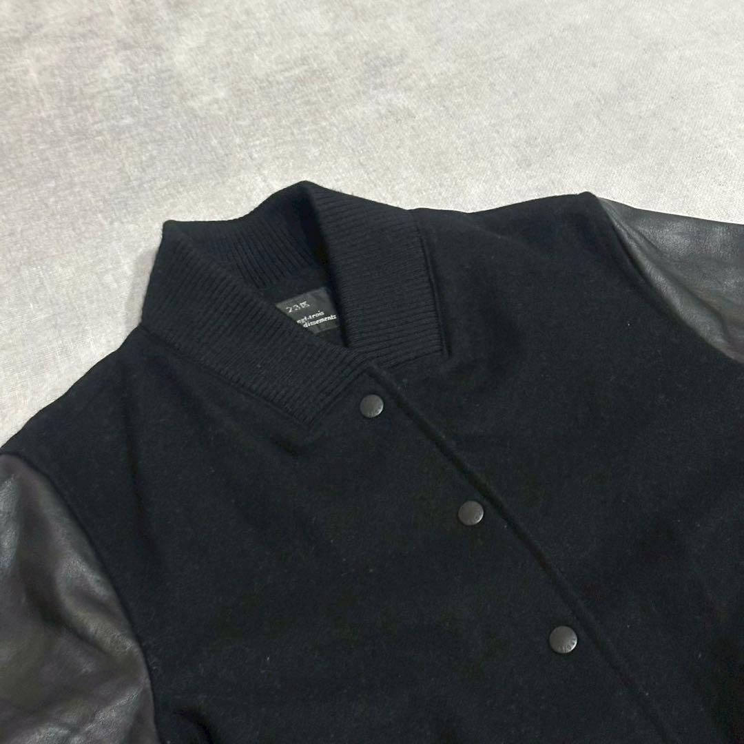 23区 ラムレザー コンビスタジャン ブルゾン ウール混　ブラック 46