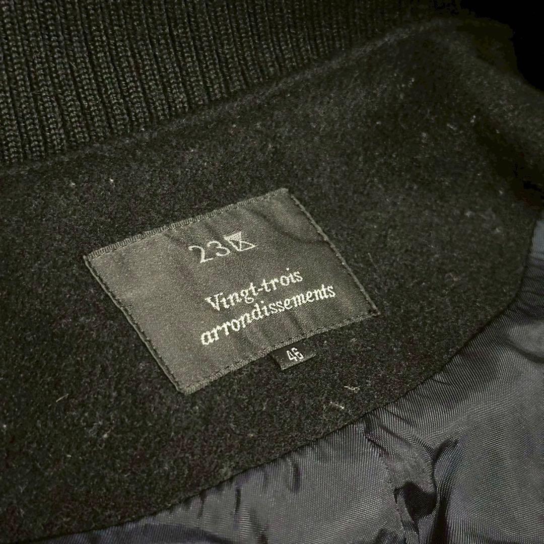 23区 ラムレザー コンビスタジャン ブルゾン ウール混　ブラック 46