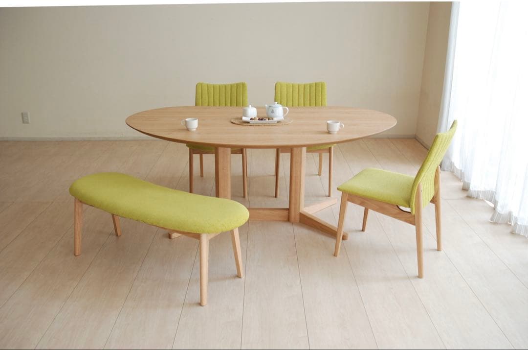 【送料無料】極美品 豆型ビーンズテーブル140cm レッドオーク材 ナチュラル