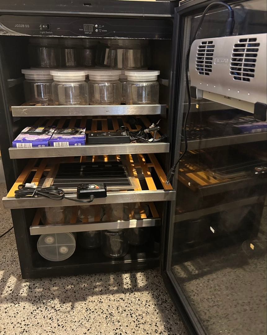 クワガタ飼育セット　三つ星貿易ワインセラー、音調装置一式、菌糸ボトル　他