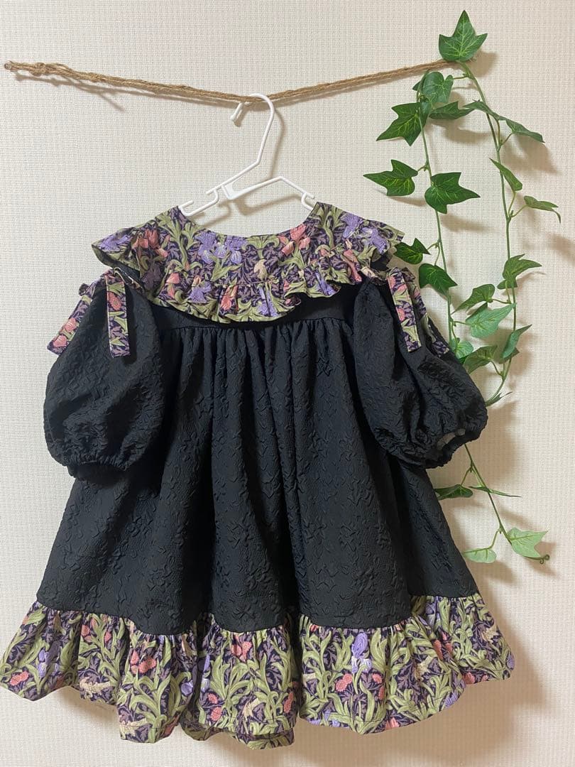 ハンドメイド　ウエストギャザーワンピース