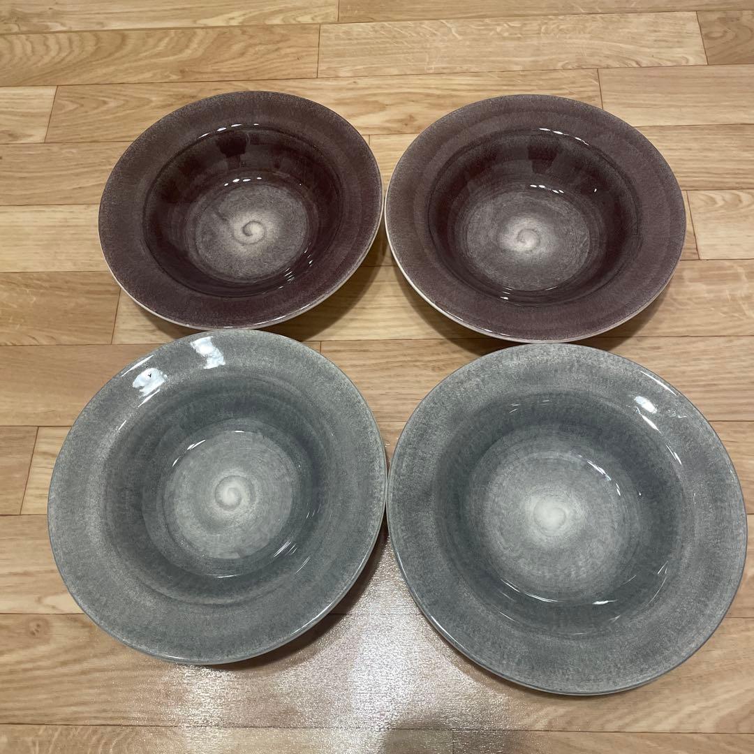 マテュース　ベーシックスーププレート25cm グレー、プラム　計4枚