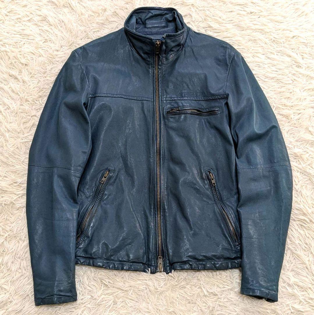 AVIREX アヴィレックス レザージャケット 羊革 ターコイズブルー Mサイズ