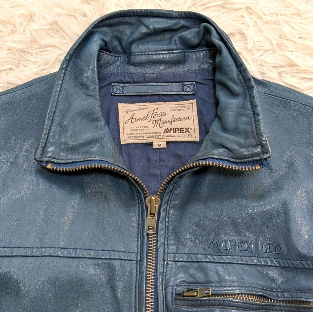 AVIREX アヴィレックス レザージャケット 羊革 ターコイズブルー Mサイズ
