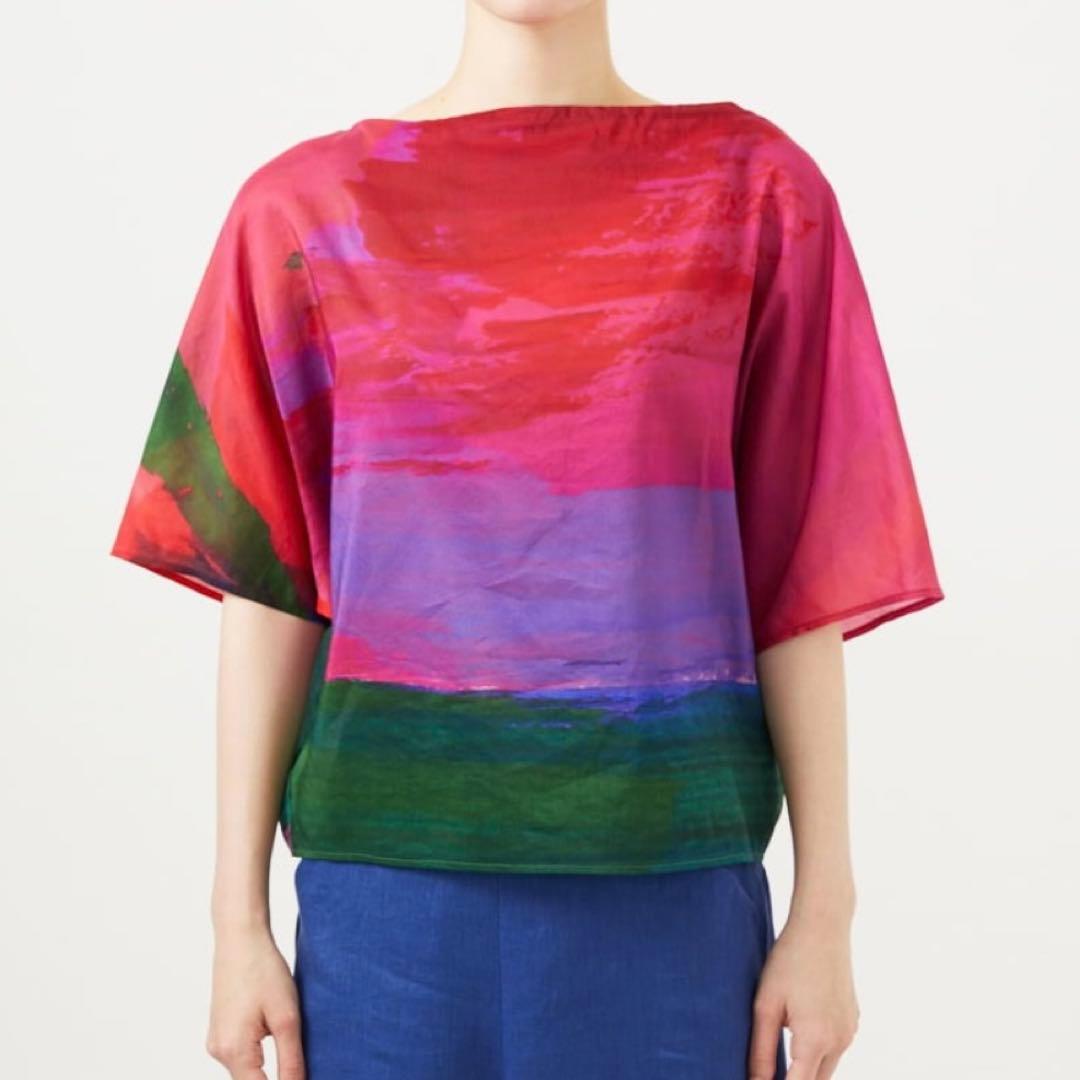 近年モデル シビラ アートプリントブラウス コットン シルク マルチカラー M