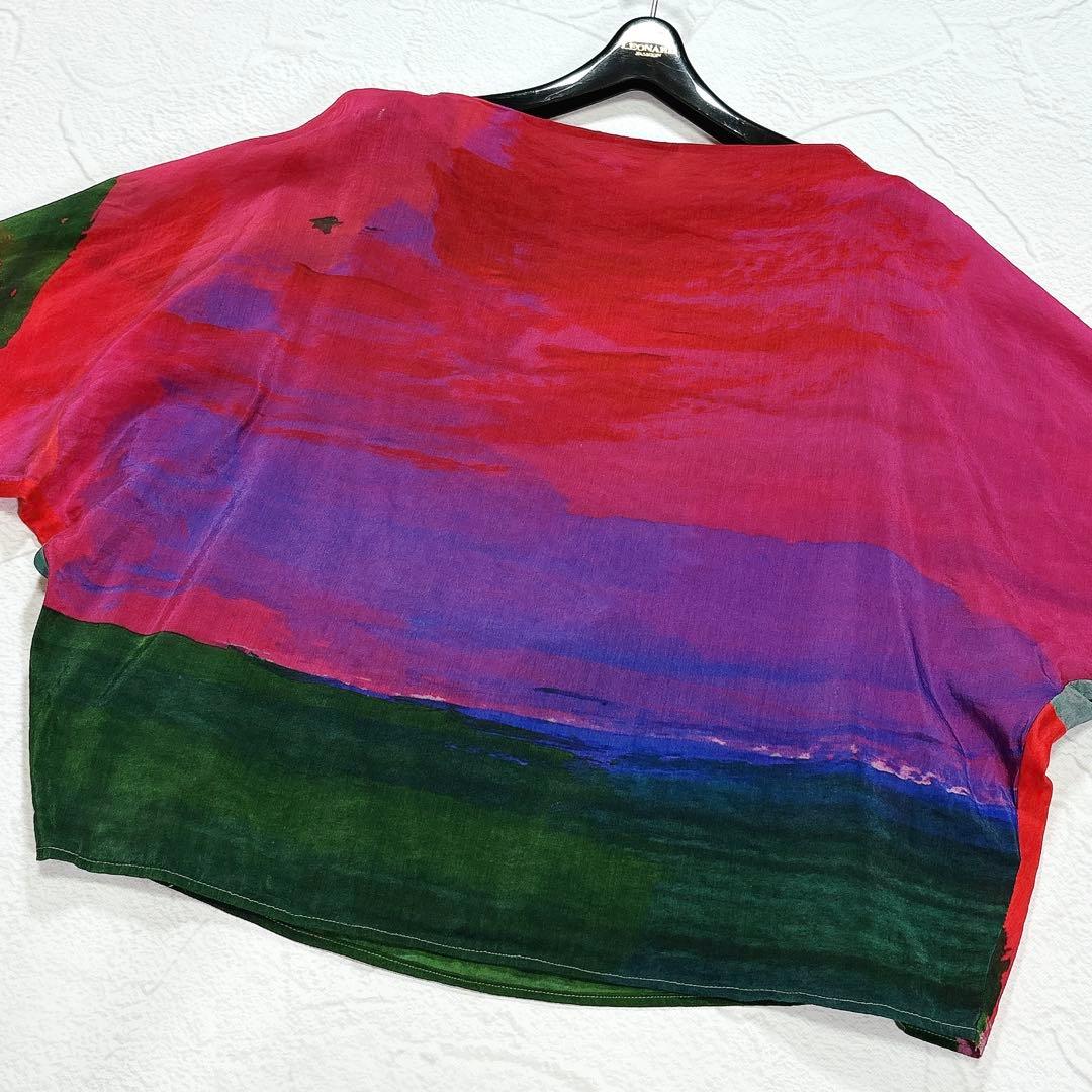 近年モデル シビラ アートプリントブラウス コットン シルク マルチカラー M