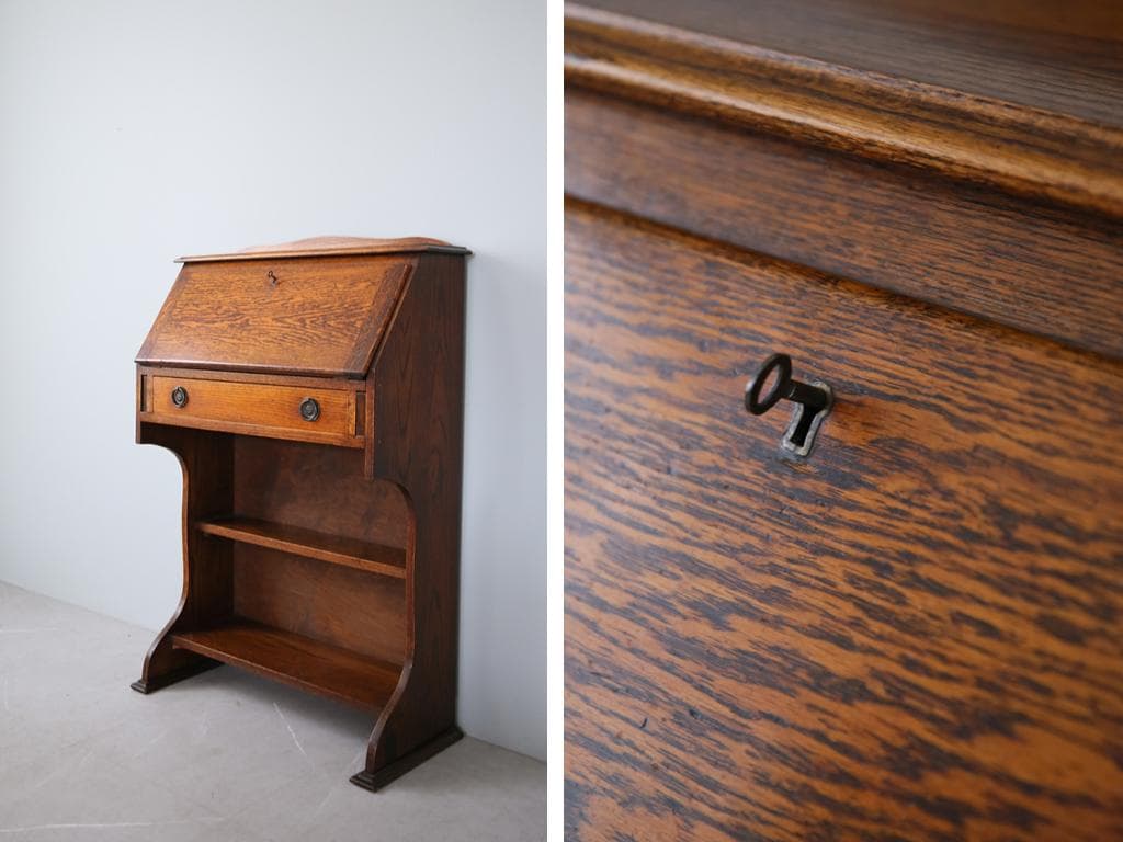 英国アンティーク木製ライティングビューロー/勉強机デスク/テーブル(92-51)