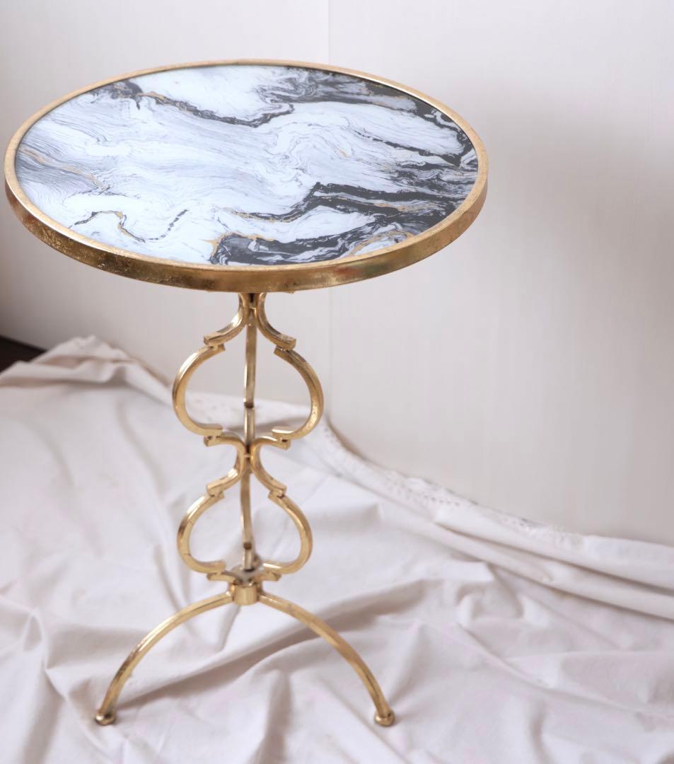 サイドテーブル　ゴールド　大理石風　アンティーク調