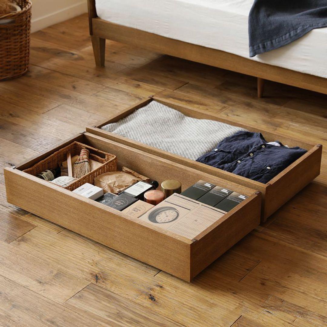 リセノ ダブルベッド folk フォーク ブラウン+収納2点セット