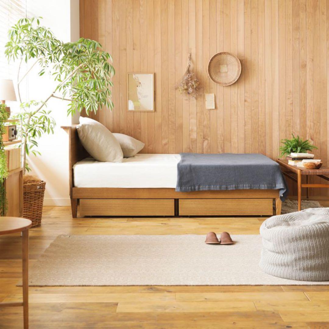 リセノ ダブルベッド folk フォーク ブラウン+収納2点セット