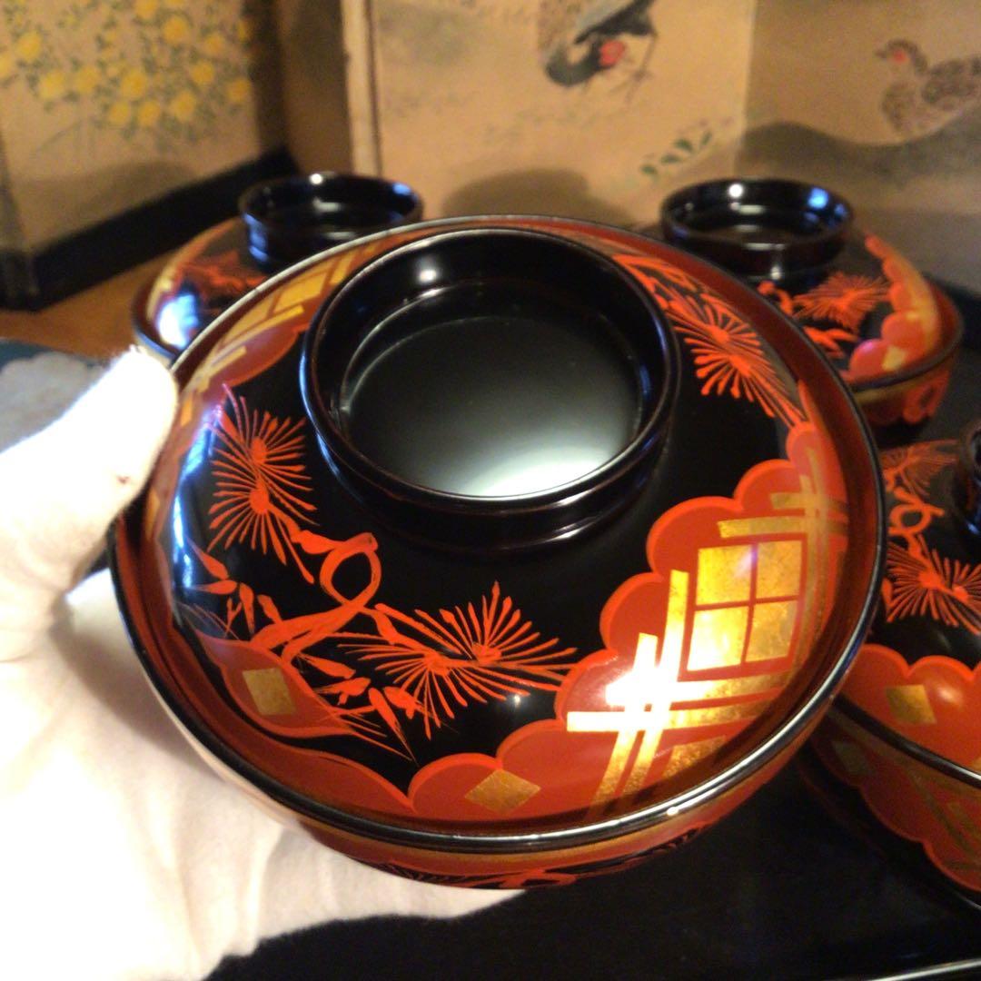 A810 木製漆器　懐石道具　秀衡塗　椀　（丸三漆器）5客箸　5膳　揃え