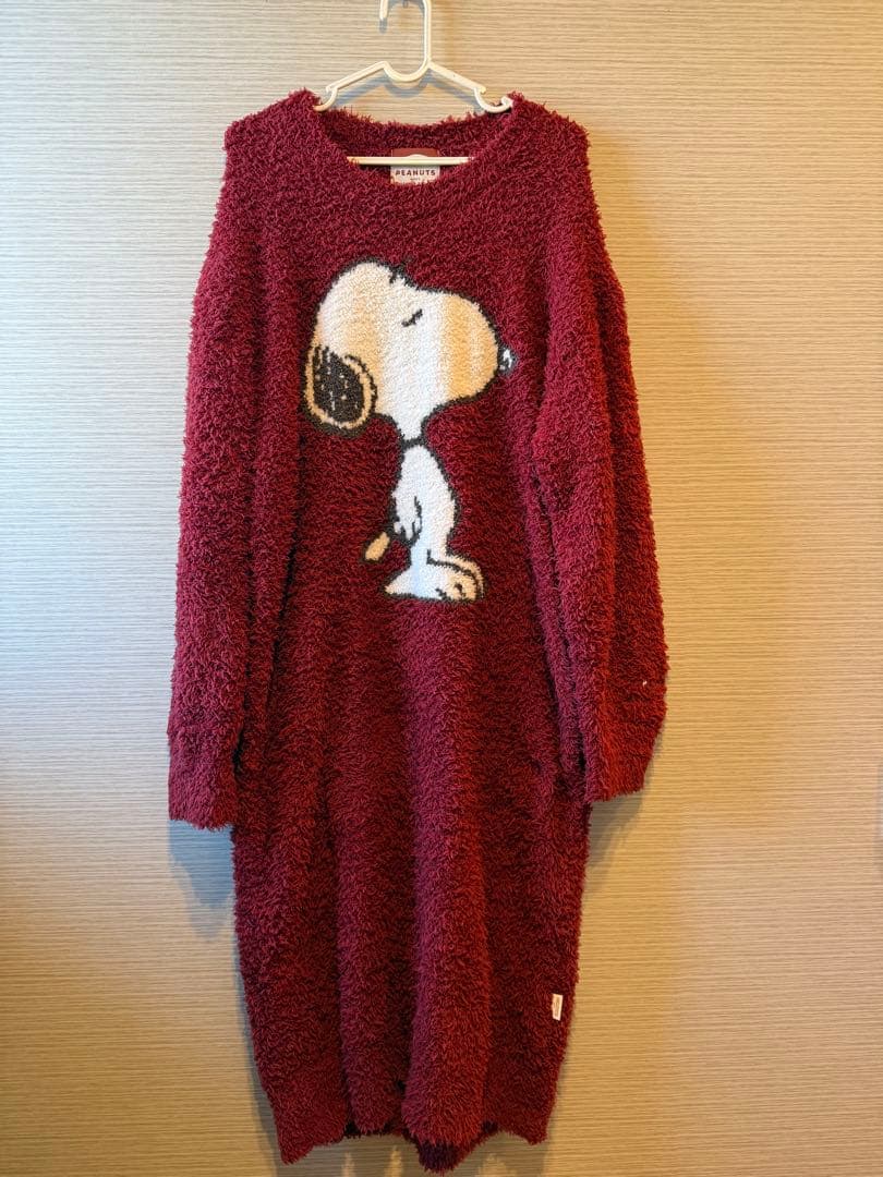 スヌーピー フリース風ルームウェア バーガンディ