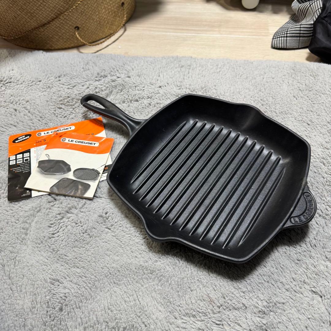 【未使用】ル・クルーゼ スクエア スキレット グリルパン ブラック