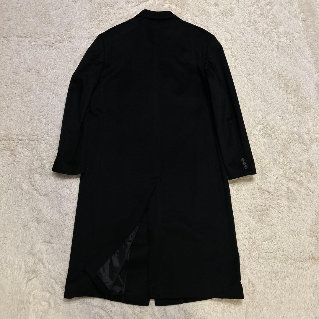 【カシミヤ100%×大きいサイズ】マキシ丈比翼ロングステンカラーコート 黒 XL