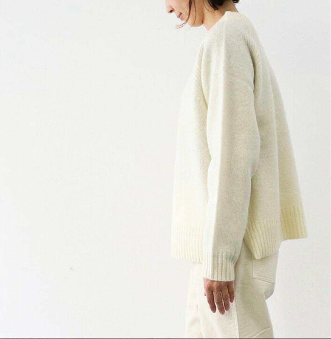pritシェットランドウール5G天竺編み 2wayプルオーバーニット　アイボリー