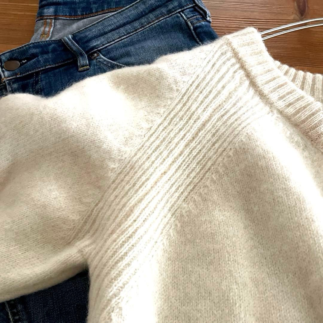 pritシェットランドウール5G天竺編み 2wayプルオーバーニット　アイボリー