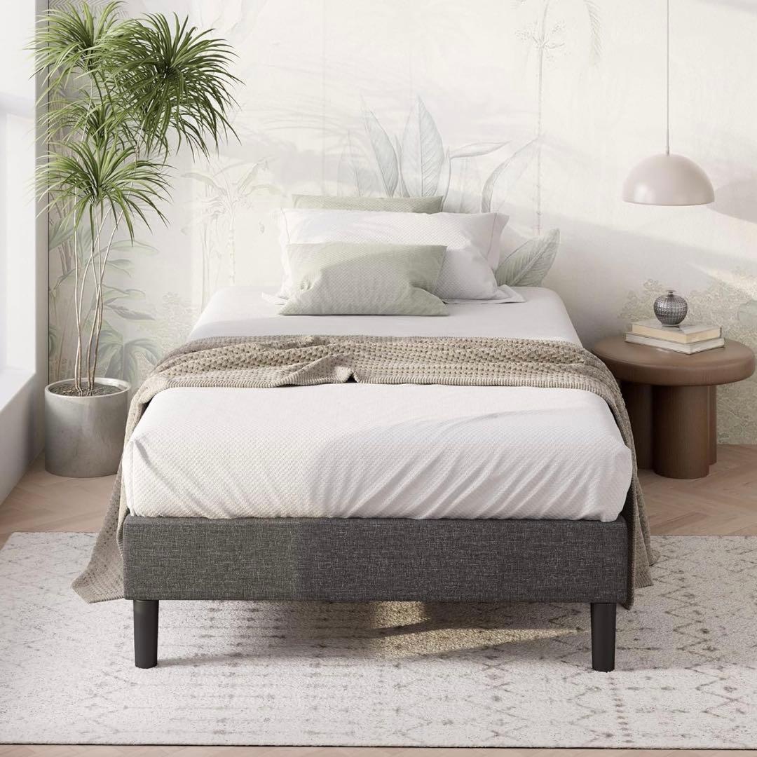 ジヌス　ZINUS 布張り　シングル ベッドフレーム グレー