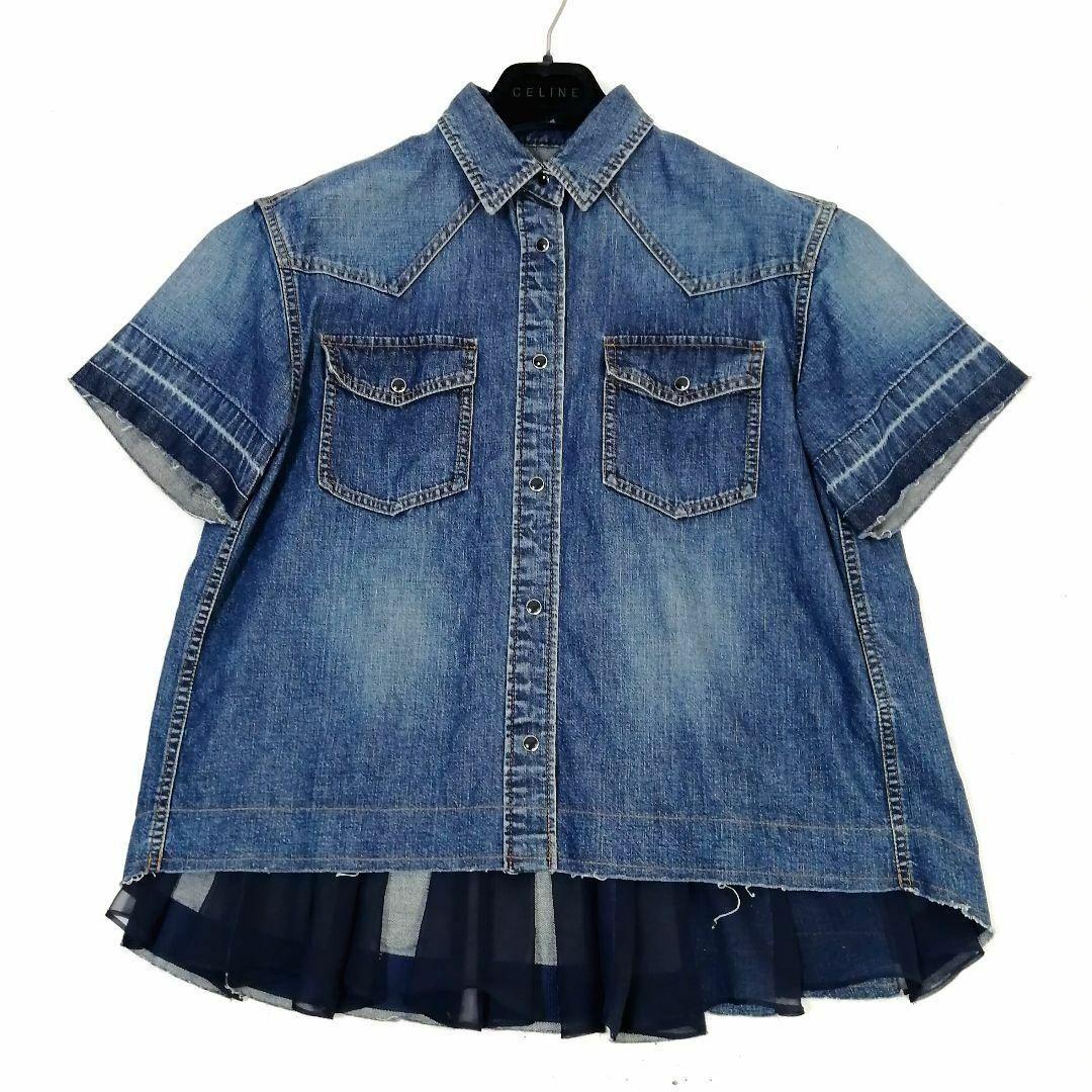 極美品✨ サカイ　デニムシャツ　21SS　近年　ドッキング　シースルー　ゆったり