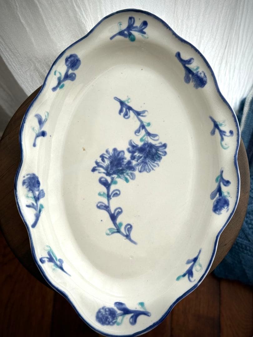 ヨシノヒトシ オーバル皿 印花二輪 未使用品