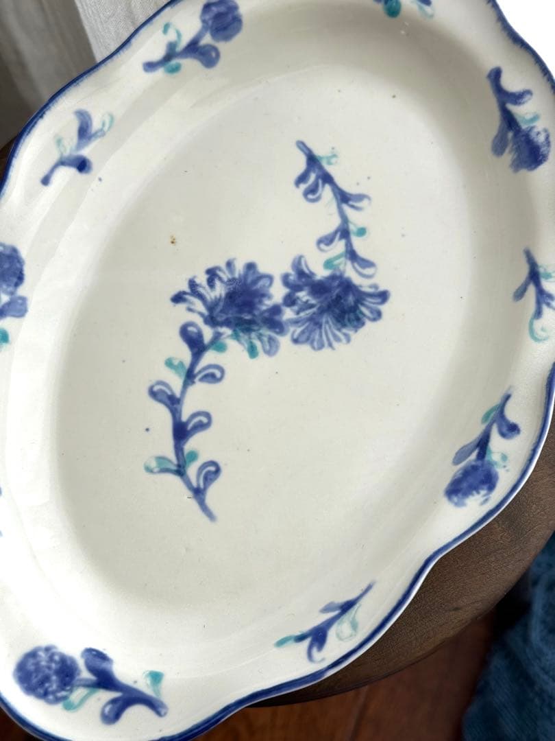 ヨシノヒトシ オーバル皿 印花二輪 未使用品