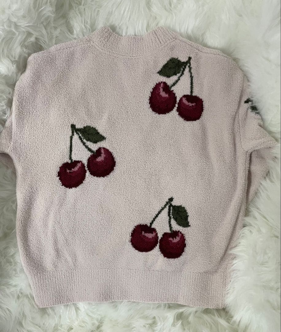 ジェラートピケ チェリージャガードカーディガン ピンク