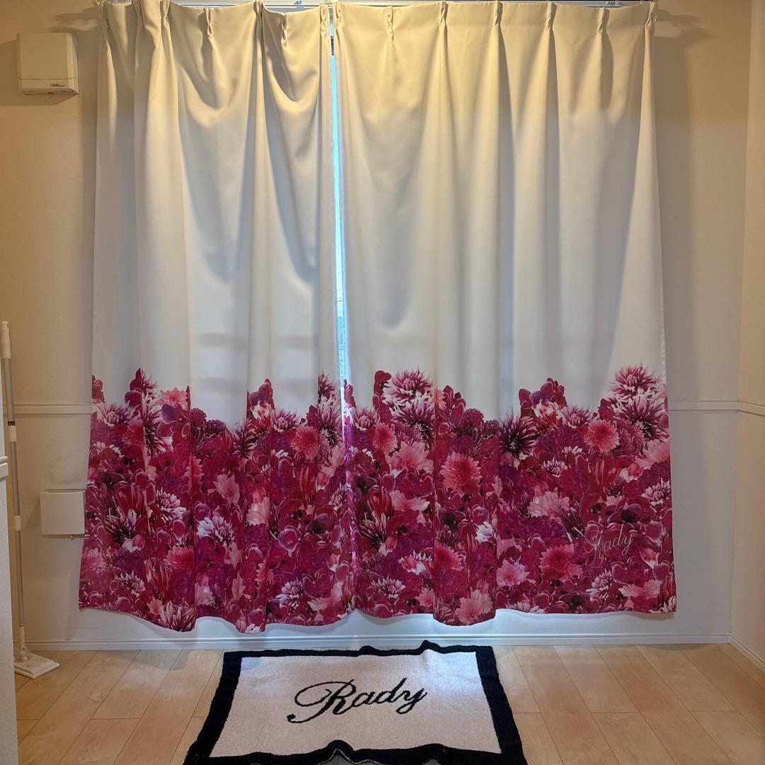 花柄カーテン ピンク フック式