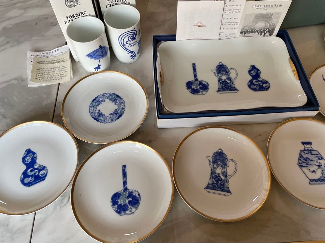 深川製磁　ブルーチャイナ、 BLUE 青い花柄皿セット　計13品