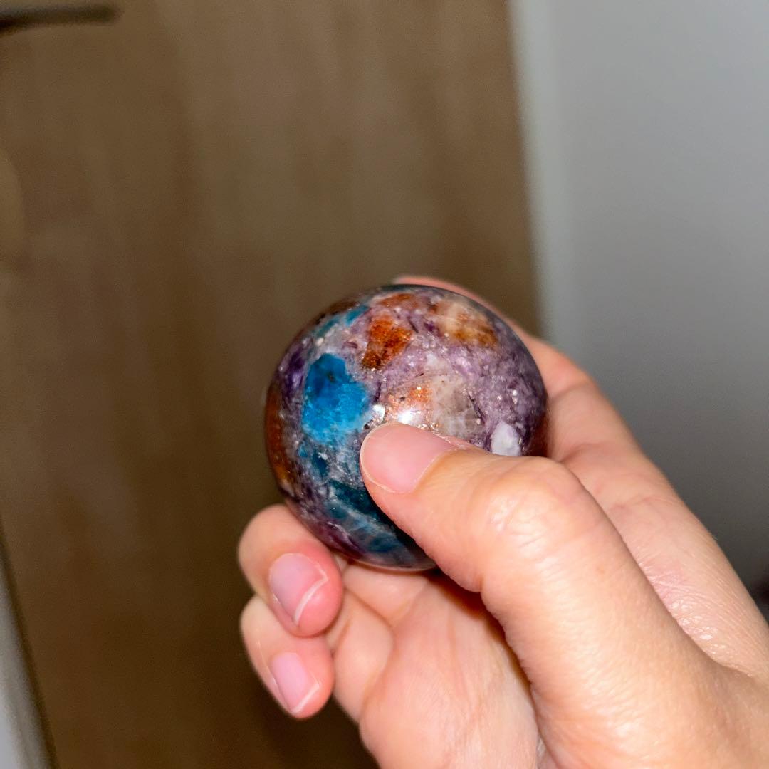 49.5ミリ レア レピドライト サンストーン アパタイト共生 スフィア 天然石