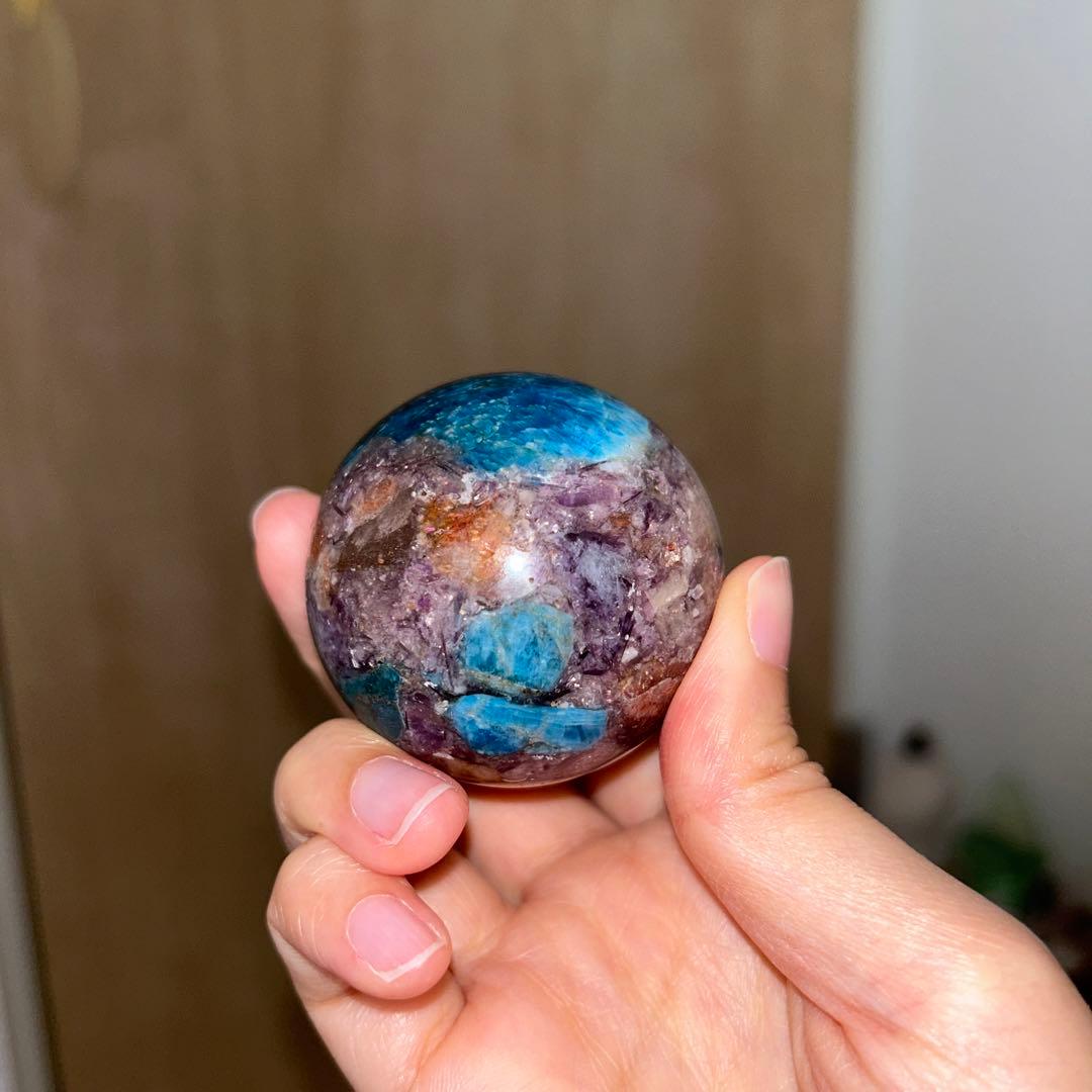 49.5ミリ レア レピドライト サンストーン アパタイト共生 スフィア 天然石