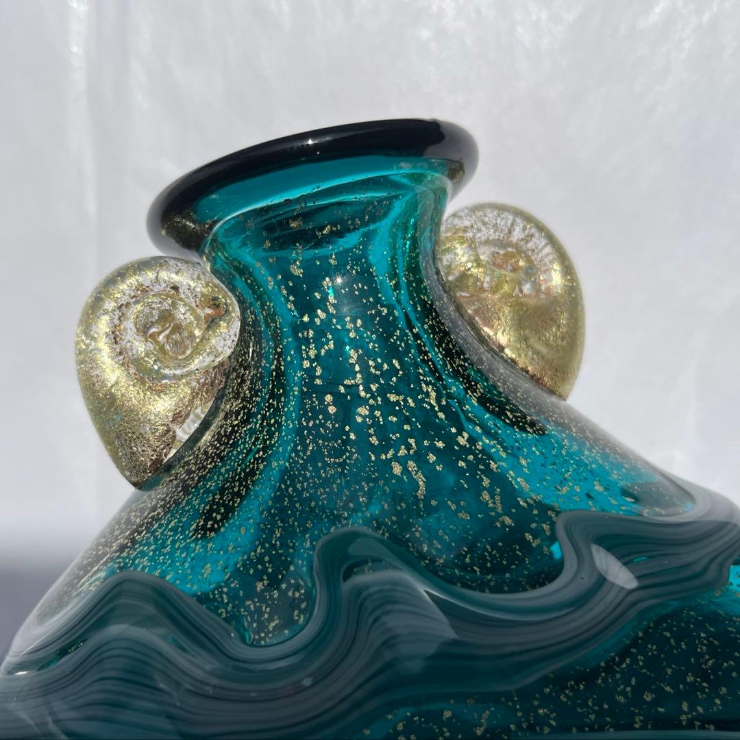 津軽びいどろ　花器　花瓶　津軽海峡　色ガラス　北洋硝子 (アデリア)